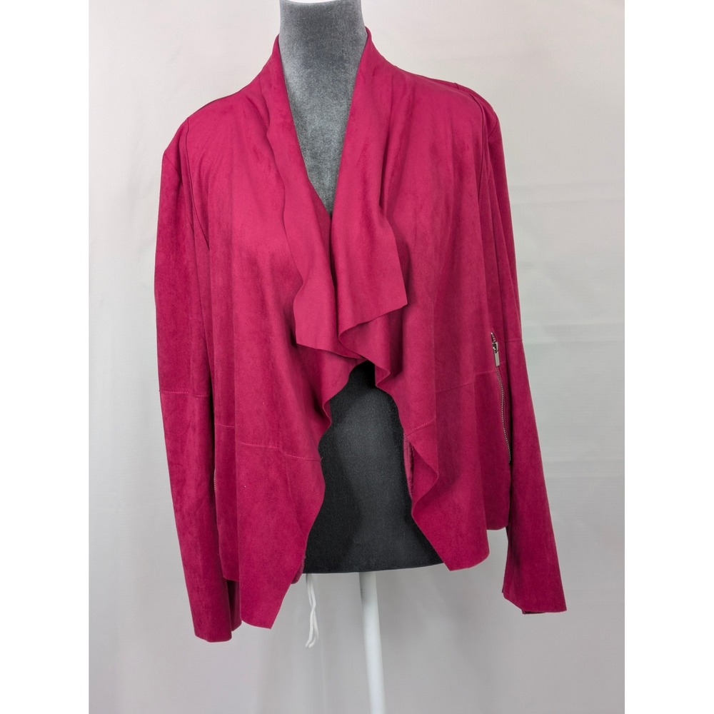 Bagatelle Collection Faux Suede Open Front Drape Jacket Pink Large Zip Accent